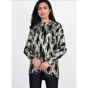 Womens Size 6 Sweater Shiny Gold & Black Formal Event Glam Foiled Metallic NEW